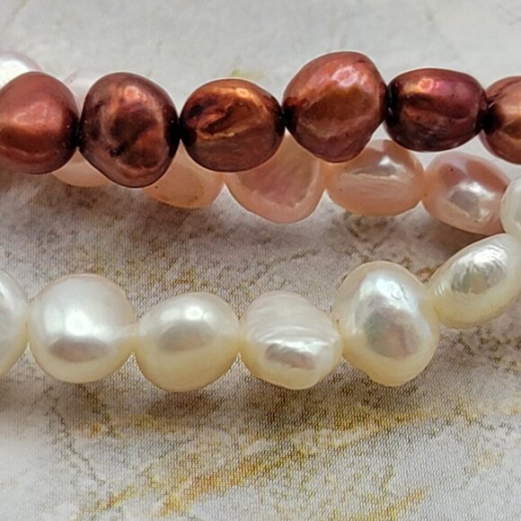 Sterling Silver Multi Strand Multicolor Baroque Pearl Beaded Necklace 18 Inch - Picture 2 of 8